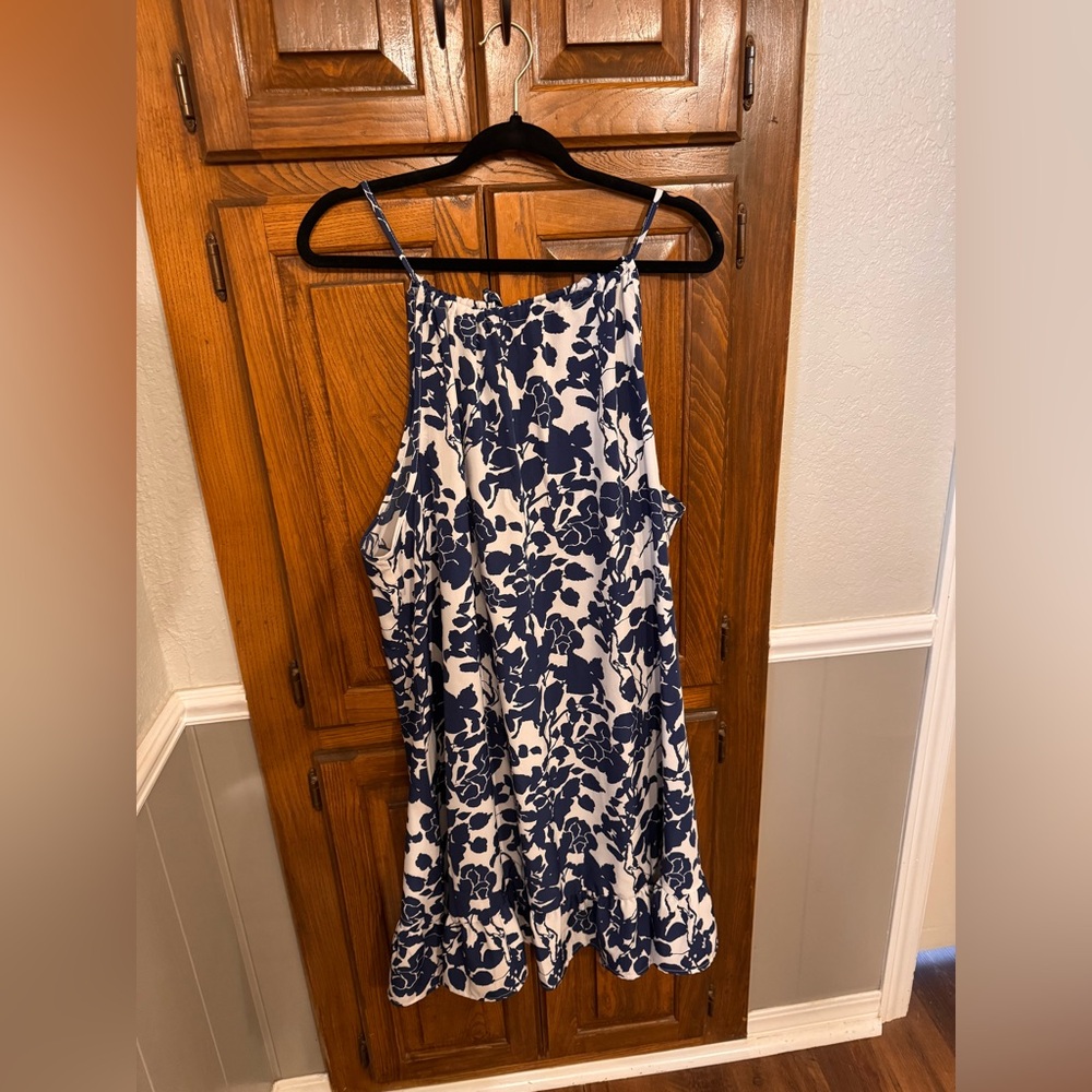 SHEIN Blue and White Halter Mini Sundress for Cocktail